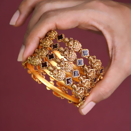 Antique Matte Gold Lakshmi Enamel Bangles
