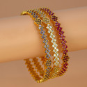 Elegant Gold Plated Floral Semi-precious Stone Bangle