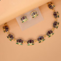 Matte Gold-Plated Lotus Link Design Necklace Set