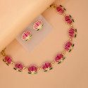 Matte Gold-Plated Lotus Link Design Necklace Set