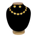 Matte Gold-Plated Lotus Link Design Necklace Set