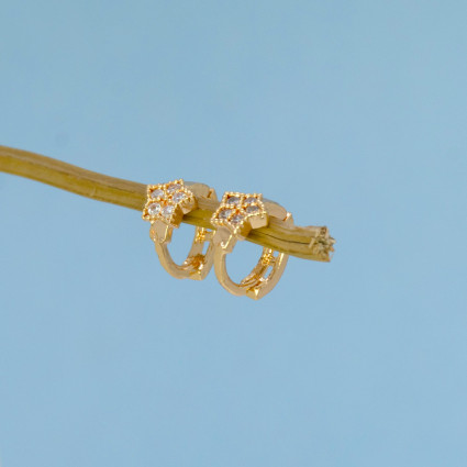 Small Floral CZ Gold Plated Hoop Earrings