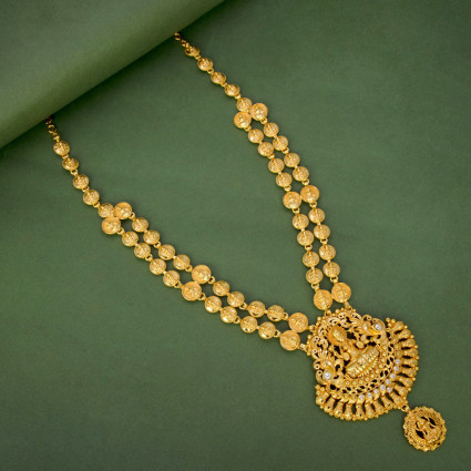 Ethnic Matte Gold Plated Lakshmi Kasu Long Necklace