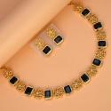 Antique Matte Floral Square Stone Sufi Necklace Set