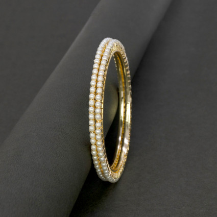 Stylish Gold Plated Thin Pearl Bangles