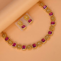 Antique Matte Floral Square Stone Sufi Necklace Set