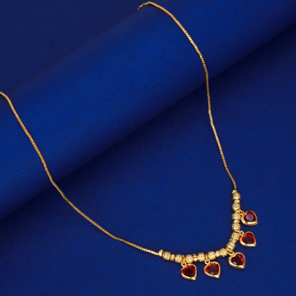 Red Crystal Hearts Gold Plated Designer Beads Necklace