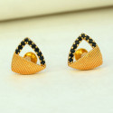 Textured Gold Plated Triangle Black CZ Stud Earrings