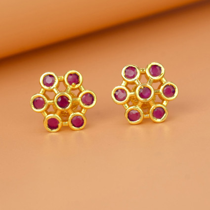 Alluring Gold Plated Floral Ruby Stud Earrings