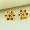 Alluring Gold Plated Floral Ruby Stud Earrings