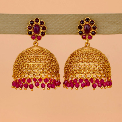Elegant Kemp Stone Big Matte Jhumka Earrings