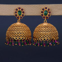 Elegant Kemp Stone Big Matte Jhumka Earrings