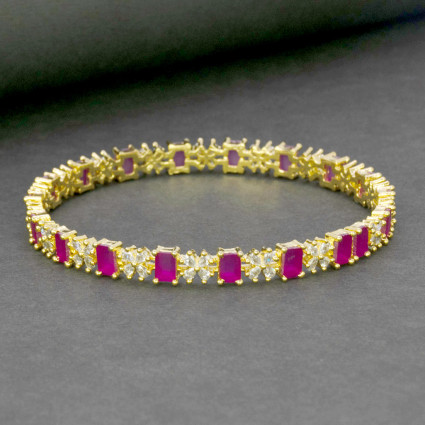 Sparkling Gold Plated Floral CZ Ruby Bangle