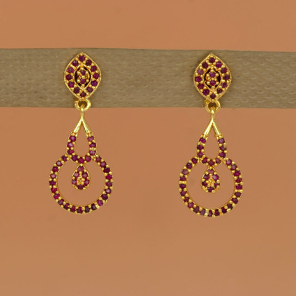 Stylish Gold-Plated Ruby Stone Drop Earrings