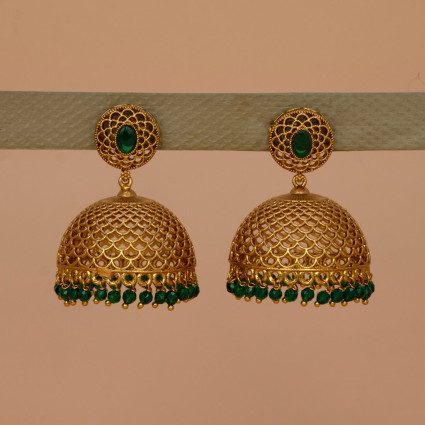 Premium Matte Dome Jhumka Crystal Drop Earrings