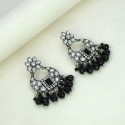 Oxidized Silver Floral Chandbali Crystal Earrings