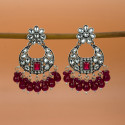 Oxidized Silver Floral Chandbali Crystal Earrings