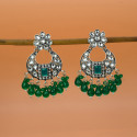 Oxidized Silver Floral Chandbali Crystal Earrings