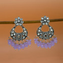 Oxidized Silver Floral Chandbali Crystal Earrings