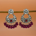 Oxidized Silver Floral Chandbali Crystal Earrings