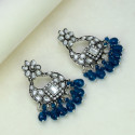 Oxidized Silver Floral Chandbali Crystal Earrings