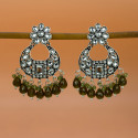 Oxidized Silver Floral Chandbali Crystal Earrings