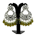 Oxidized Silver Floral Chandbali Crystal Earrings