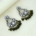 Oxidized Silver Floral Chandbali Crystal Earrings