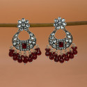 Oxidized Silver Floral Chandbali Crystal Earrings