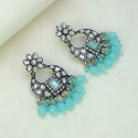 Oxidized Silver Floral Chandbali Crystal Earrings