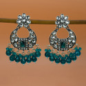 Oxidized Silver Floral Chandbali Crystal Earrings