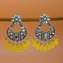 Oxidized Silver Floral Chandbali Crystal Earrings