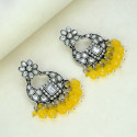 Oxidized Silver Floral Chandbali Crystal Earrings