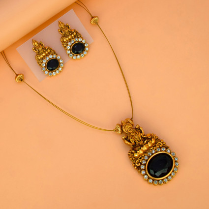 Gorgeous Matte Lakshmi Black CZ Pendant Necklace Set