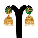 Antique Matte Floral Stone Jhumka with Pearl Danglers