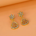 Dazzling Gold Plated Floral Purple CZ Stone Drop Earrings