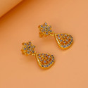 Dazzling Gold Plated Floral Purple CZ Stone Drop Earrings