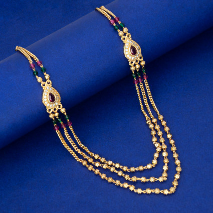 Designer Triple-Layer Golden Ball Chain Necklace