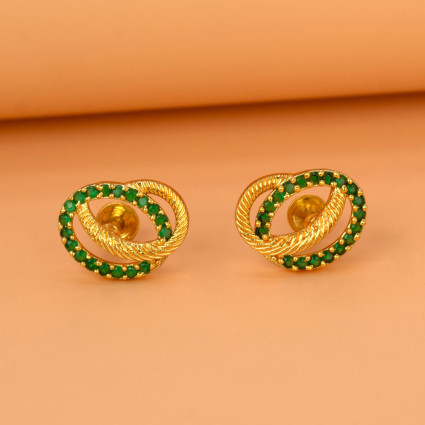 Elegant Gold-Plated Emerald Stone Swirl Stud Earrings