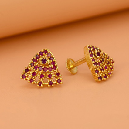 Stylish Gold-Plated Triangle Fan Stone Stud Earrings