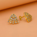 Stylish Gold-Plated Triangle Fan Stone Stud Earrings