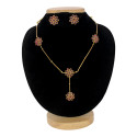 Matte Gold Plated Chain with Floral Kemp Stone Necklace Set