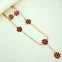 Matte Gold Plated Chain with Floral Kemp Stone Necklace Set