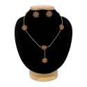 Matte Gold Plated Chain with Floral Kemp Stone Necklace Set