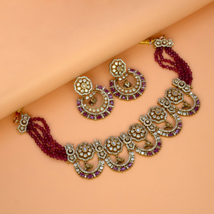 Victorian Antique Finish Ruby CZ Choker Set