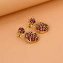 Elegant Gold Plated Disc Stone Drop Earrings