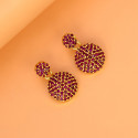 Elegant Gold Plated Disc Stone Drop Earrings