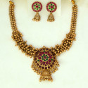 Antique Gold Plated Kemp Stone Beaded Necklace Set