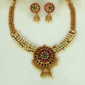 Antique Gold Plated Kemp Stone Beaded Necklace Set