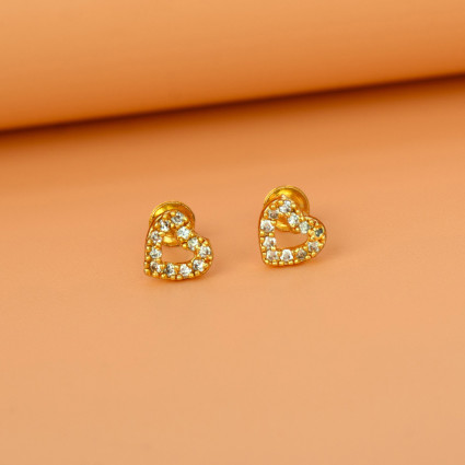 Cute Small Gold Plated CZ Heart Ear Studs
